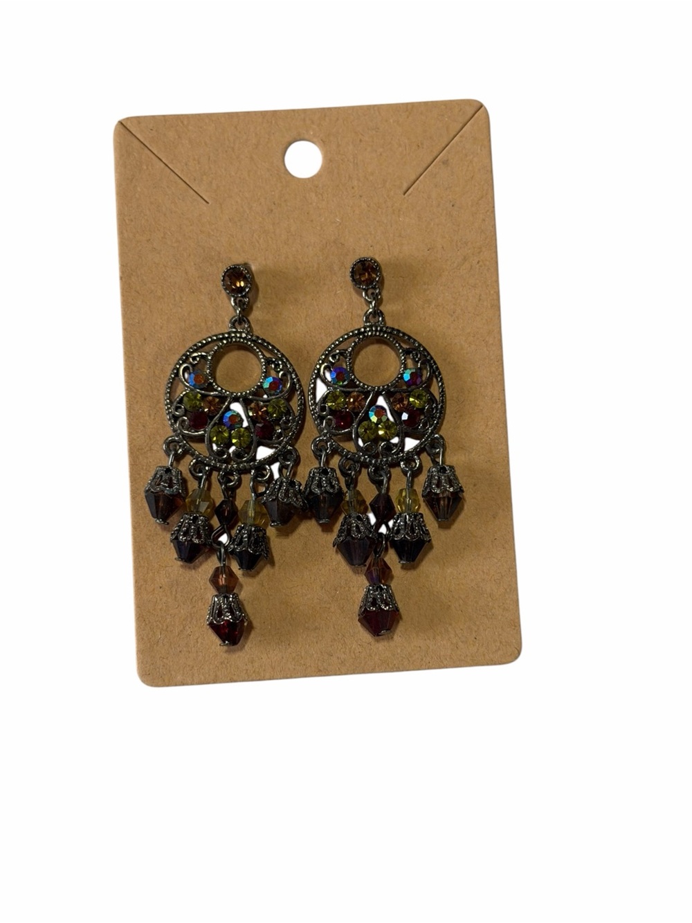 Bohemian Crystal Dangle Earrings - Brown Multi